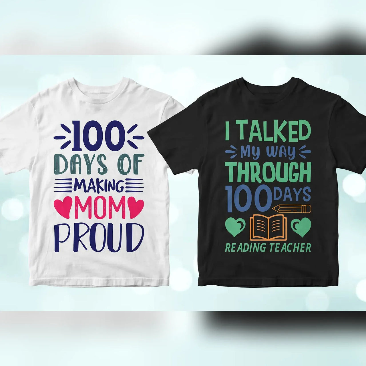 100 Days of School 50 Editable T-shirt Designs Bundle Part 1