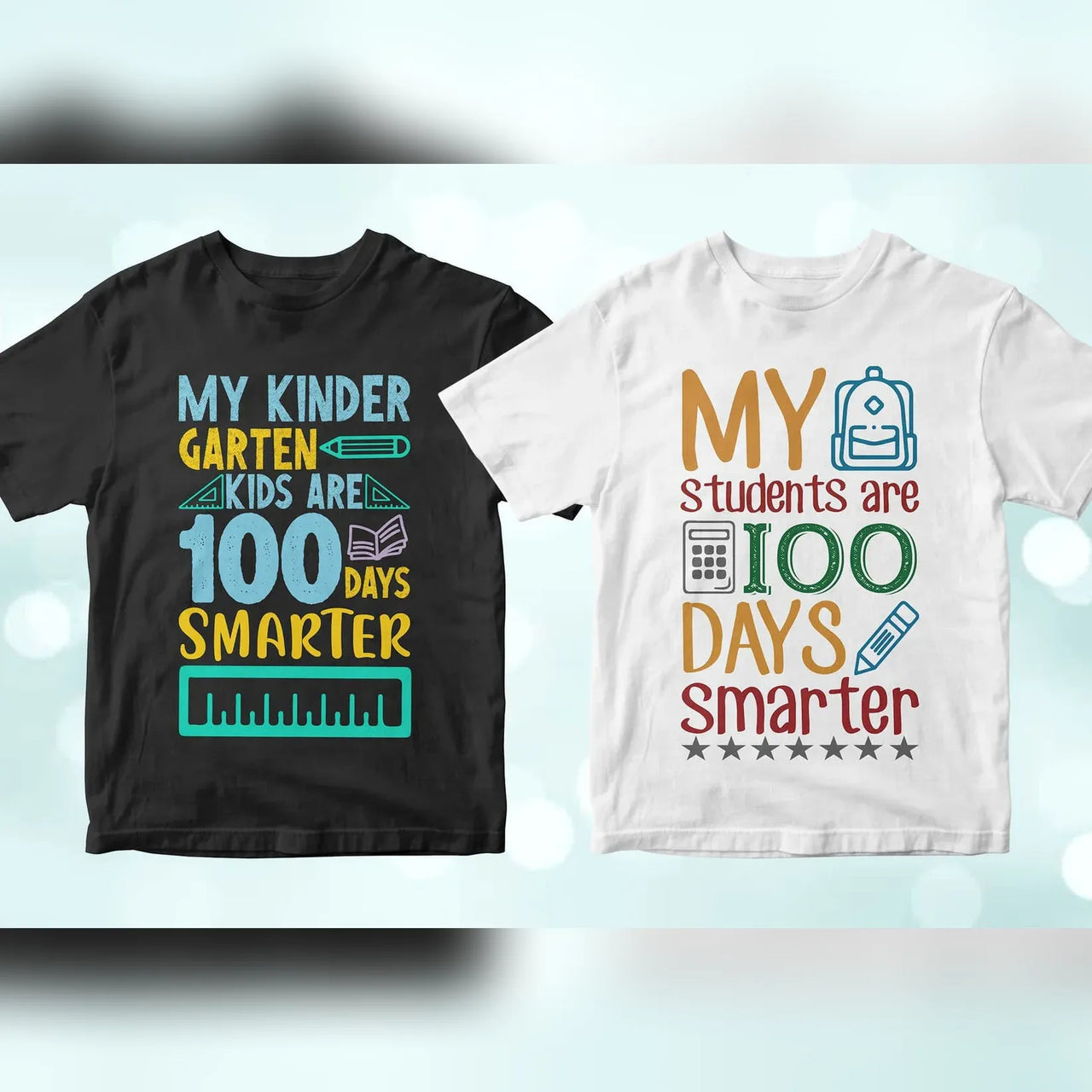 100 Days of School 50 Editable T-shirt Designs Bundle Part 1