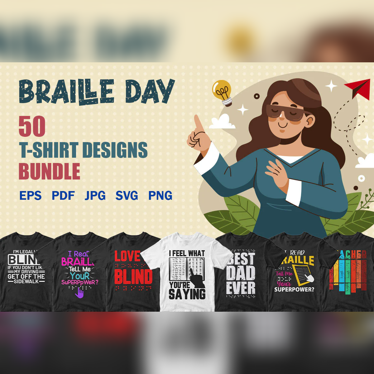 Braille Day 50 Editable T shirt Designs Bundle Part 1